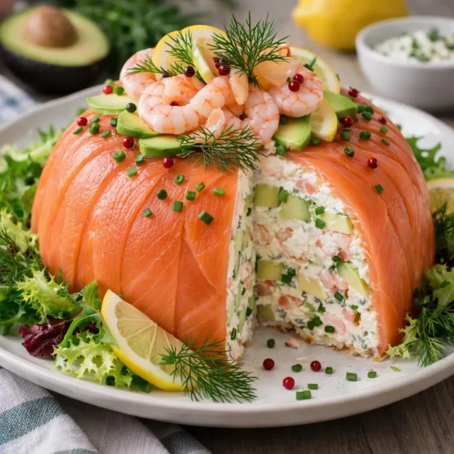 Charlotte de saumon fumé crevettes avocat