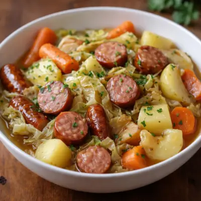 Chou vert braisé aux saucisses : recette mijotée