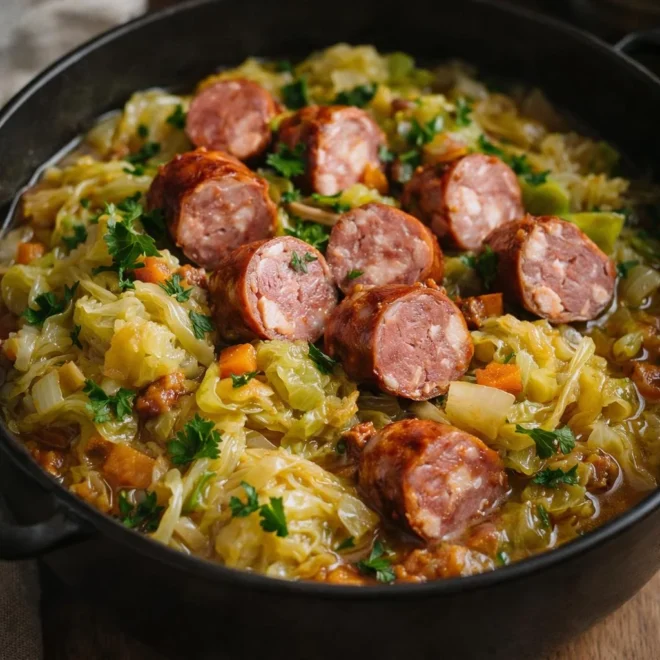 Chou vert braisé aux saucisses : recette d’hiver