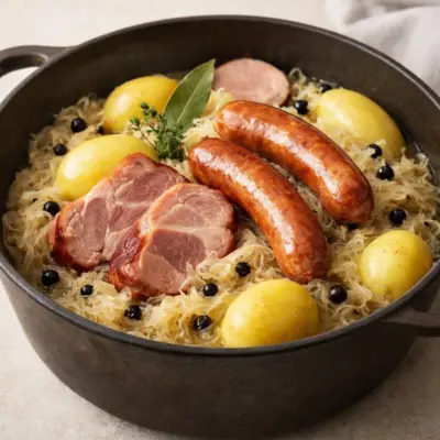 Choucroute alsacienne cuisson lente : viandes confites
