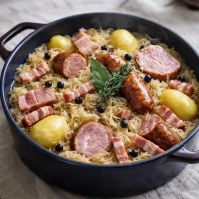 Choucroute alsacienne traditionnelle au vin blanc