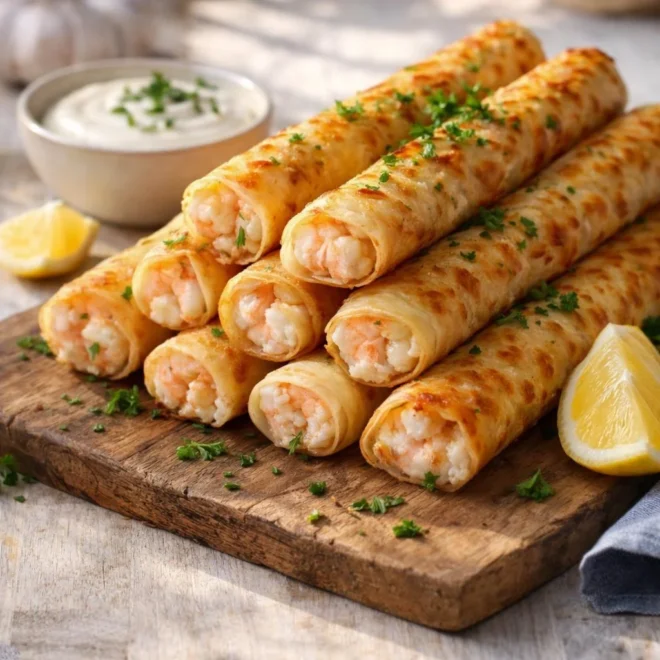 Cigares croustillants aux crevettes ail gingembre