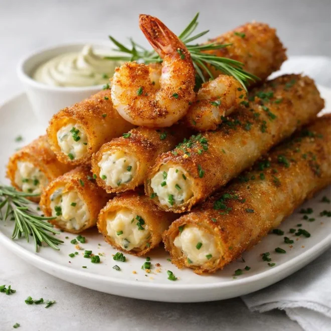 Cigares croustillants aux crevettes et à l’ail