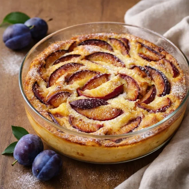 Clafoutis aux prunes facile et moelleux au four