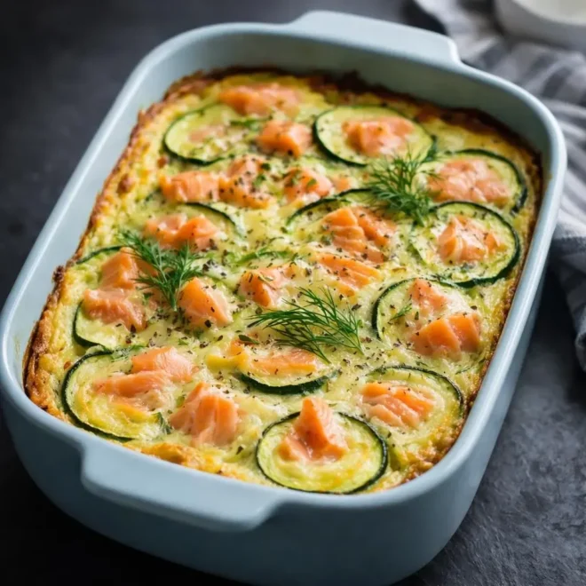 Clafoutis aux courgettes et saumon fumé au four