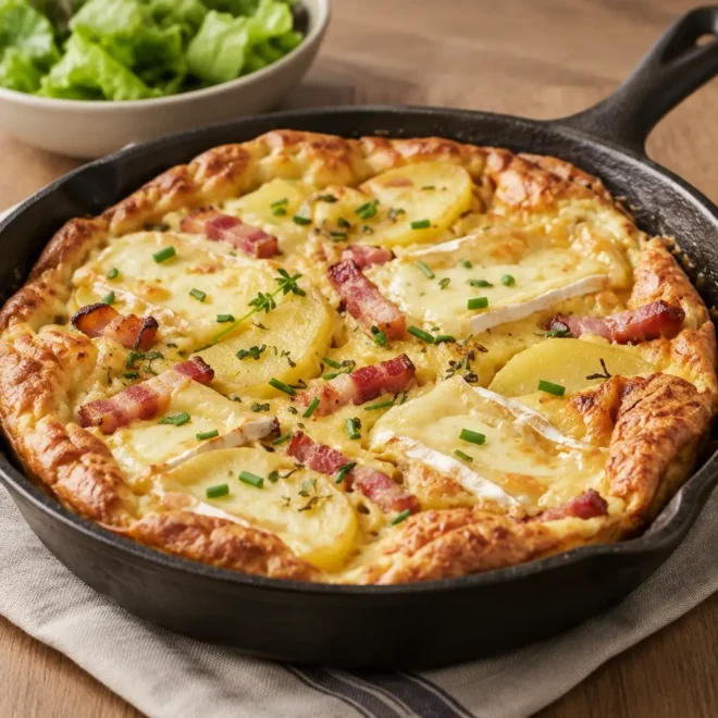 Clafoutis salé pommes de terre, lardons et reblochon