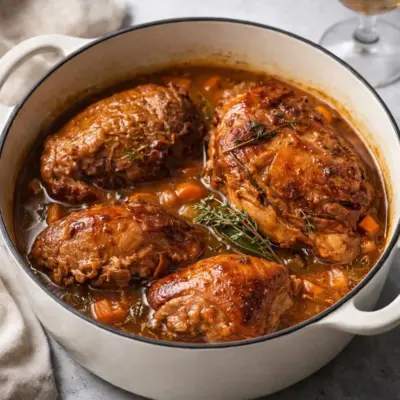 Cochon confit fondant : recette au vin blanc