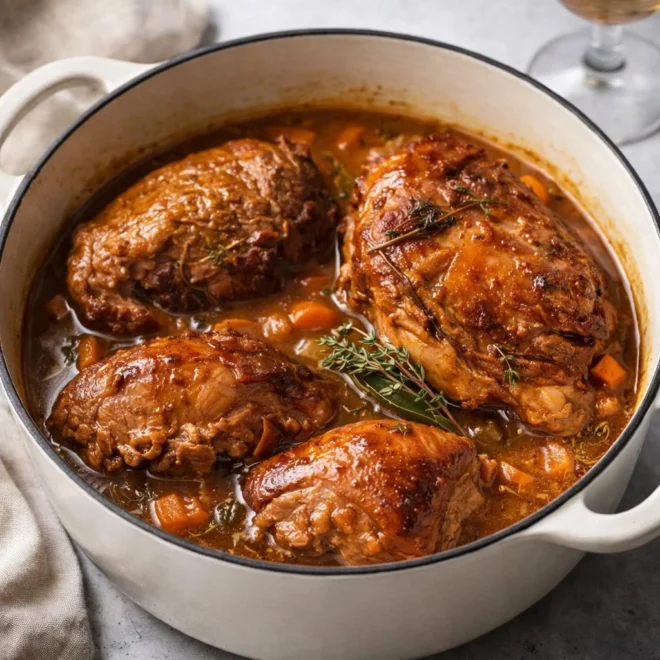 Cochon confit fondant : recette au vin blanc