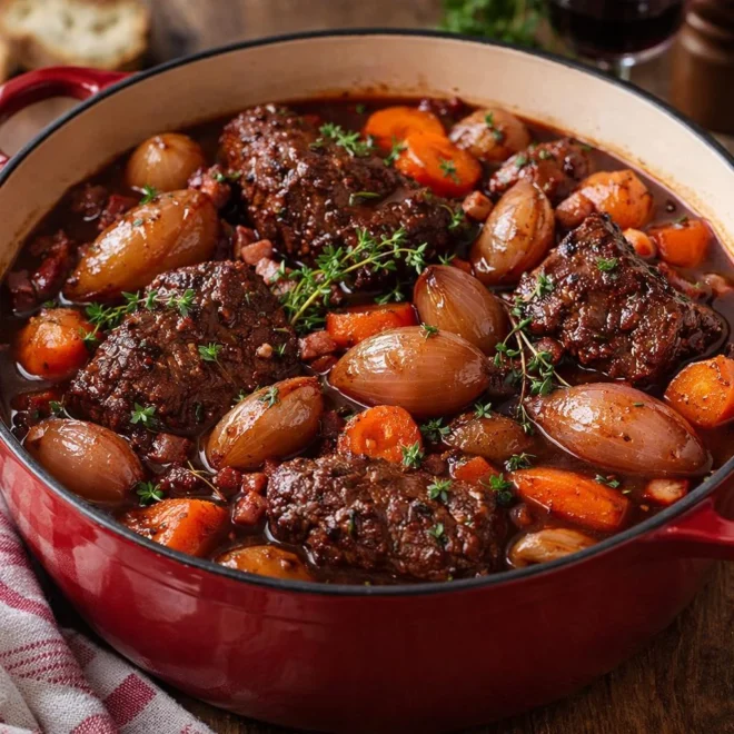 Cocotte de bœuf aux échalotes et vin rouge : tendre