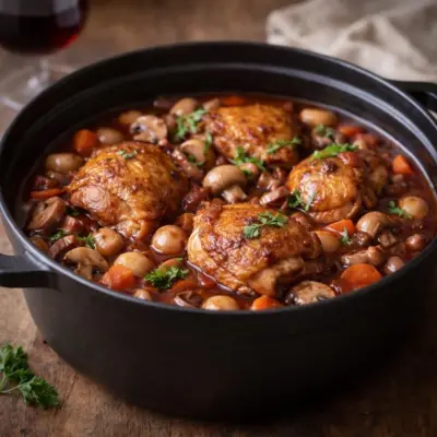 recette coq au vin mijoté doucement (30 min)