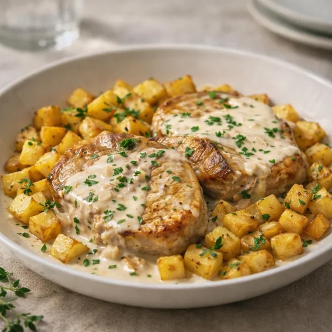 Côtelettes de porc à la crème et pommes de terre