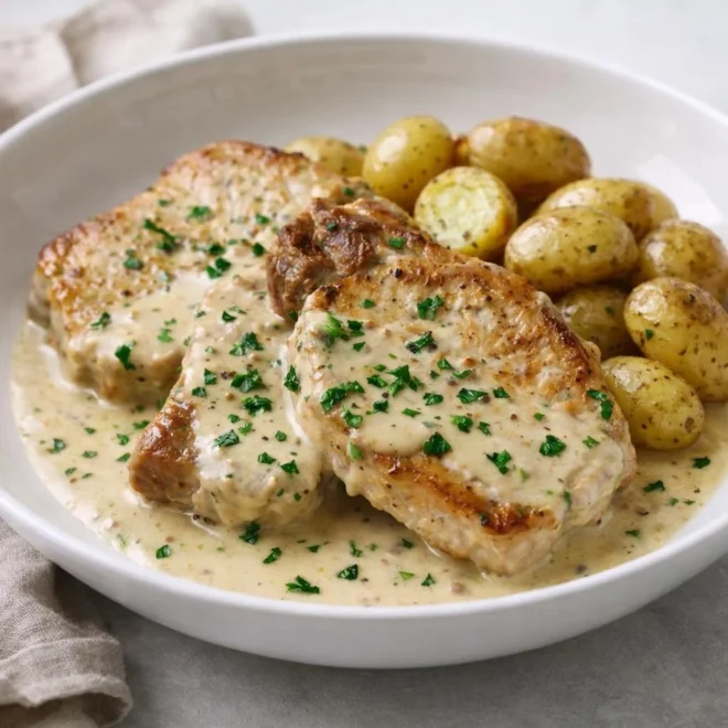 Côtelettes de porc à la crème et moutarde