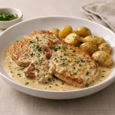Côtelettes de porc à la crème moutarde et pommes de terre