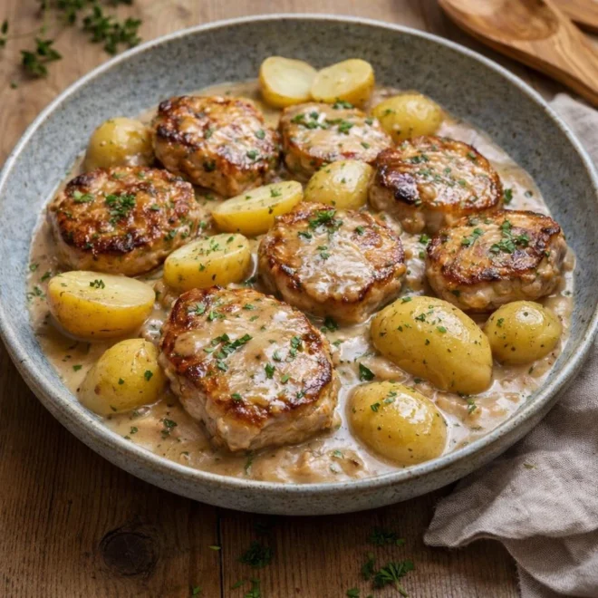 Côtelettes de porc sauce crémeuse aux pommes de terre