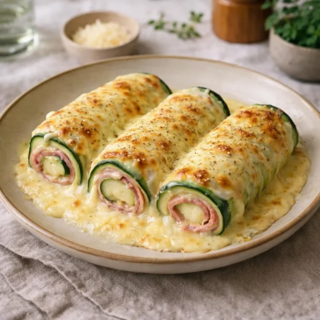Courgettes gratinées au comté : jambon & béchamel
