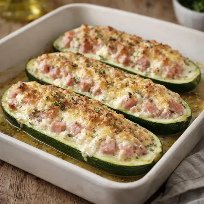 Courgettes gratinées au chèvre fondant avec jambon