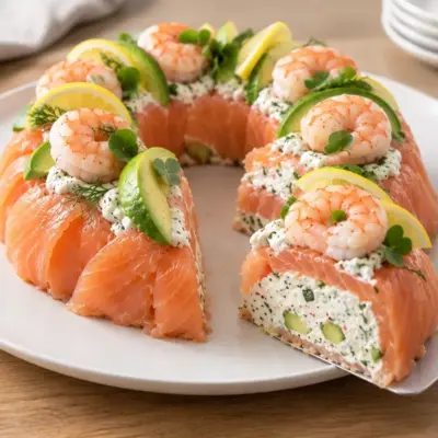 Couronne de saumon fumé : recette aux crevettes