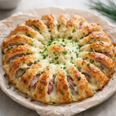 Couronne de pâte à pizza au jambon et poireaux