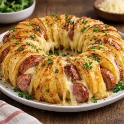 Recette couronne de pommes de terre aux saucisses et fromage