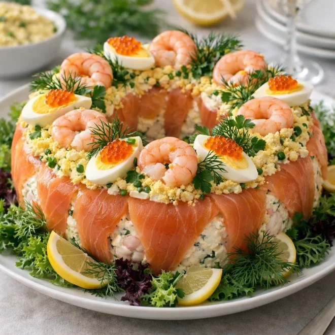 Couronne saumon crevettes aux œufs mimosa | Festif