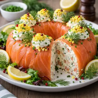 Couronne de saumon fumé au fromage frais et œufs mimosa