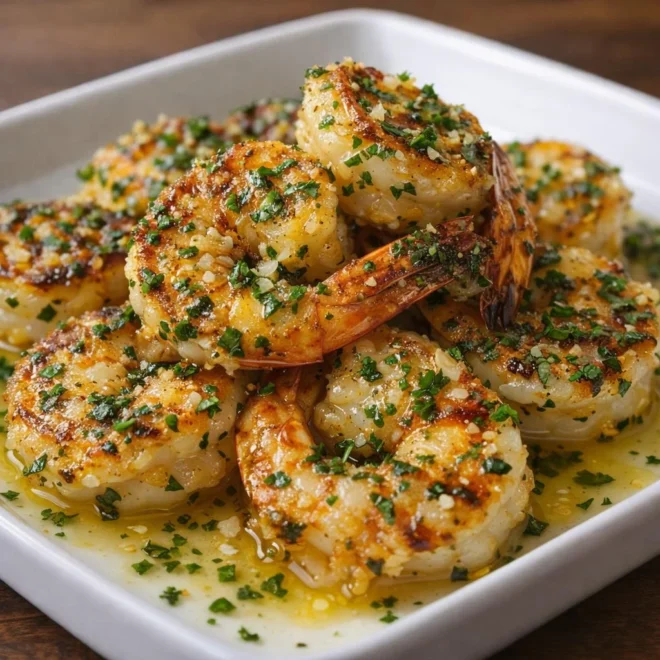 Crevettes à l’ail dorées au parmesan citron, herbes