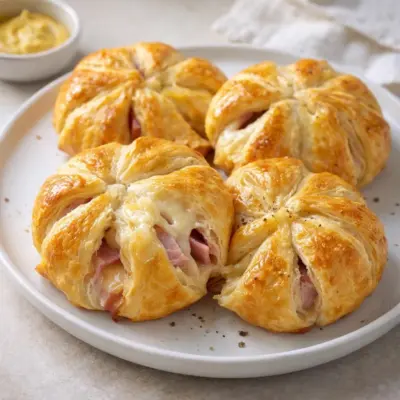Croissants au jambon et fromage feuilletés, au four