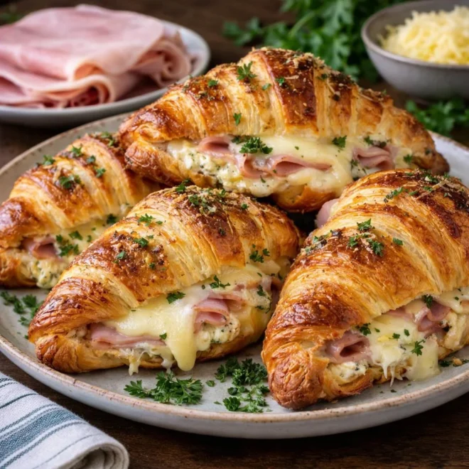 Croissants feuilletés jambon boursin emmental au four