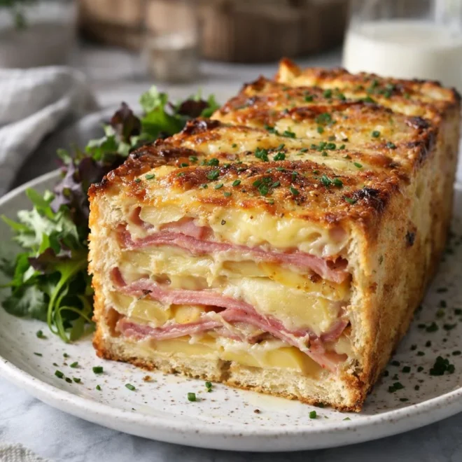 Croque-cake géant jambon raclette pommes de terre
