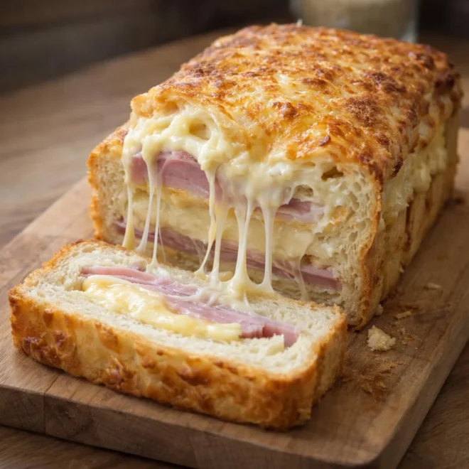 Croque-cake au jambon et au comté gratiné