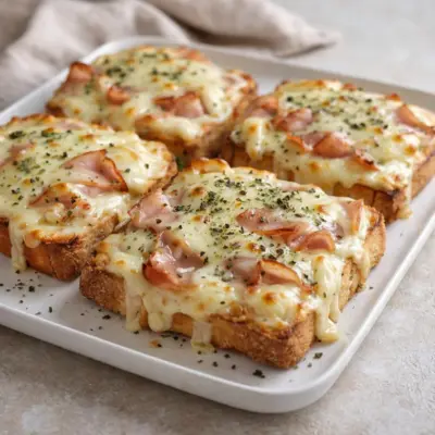 Croque monsieur pizza : jambon, mozzarella & moutarde
