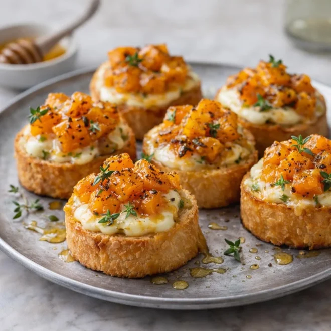 Crostinis à la courge butternut rôtie au chèvre et miel