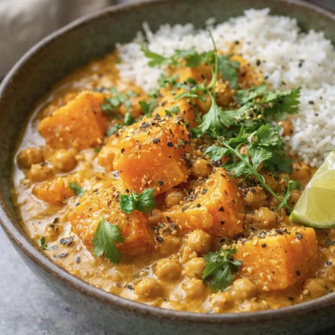 Curry de butternut et pois chiches : épices douces