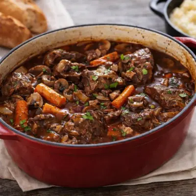 Daube de porc façon sanglier au vin rouge