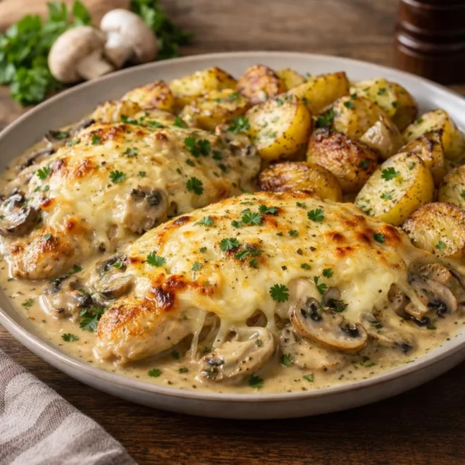 Dinde au gouda, pommes de terre & sauce crémeuse