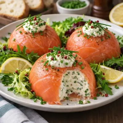 Dômes de saumon fumé au chèvre frais et ciboulette