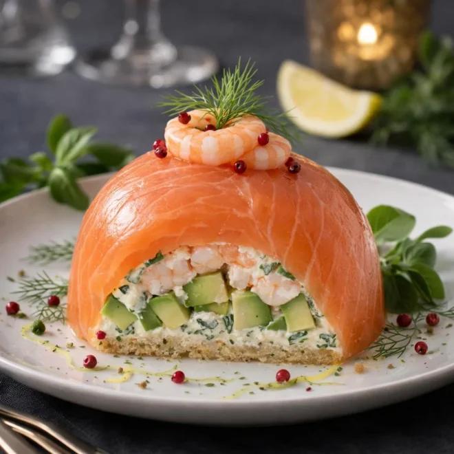 Dômes de saumon fumé avocat crevettes : frais & chic