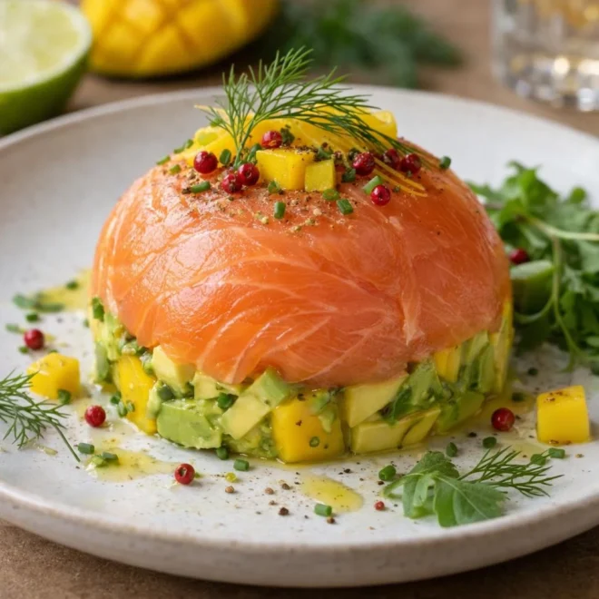 Dômes de saumon fumé avocat mangue : frais & chic