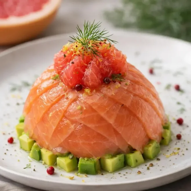 Dômes de saumon fumé avocat pamplemousse