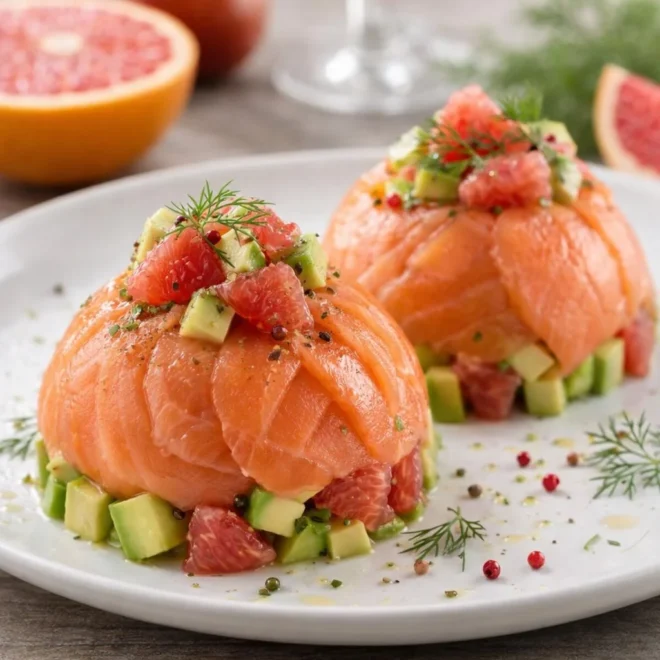Dômes de saumon fumé avocat pamplemousse