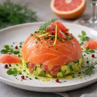 Dômes de saumon fumé avocat pamplemousse rose