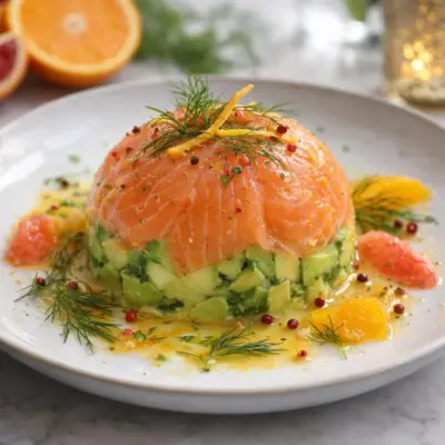 Dômes de saumon fumé avocat vinaigrette aux agrumes