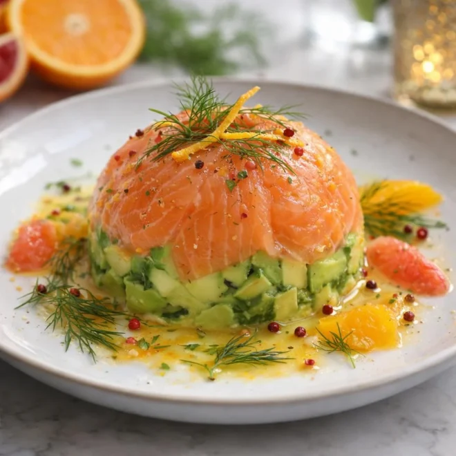 Dômes de saumon fumé avocat vinaigrette aux agrumes