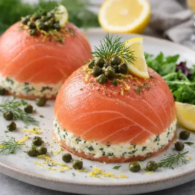 Dômes de saumon fumé au citron, aneth et câpres