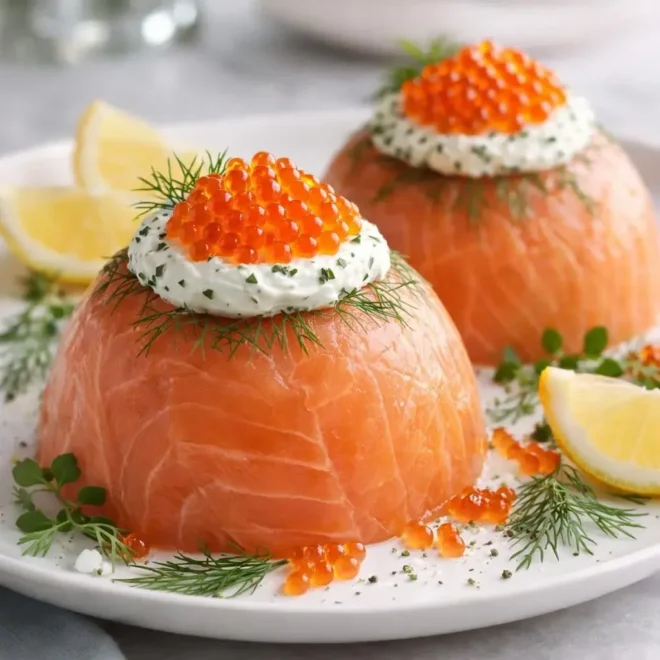 Dômes de saumon fumé au fromage frais et œufs
