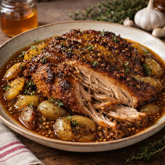 Échine de porc au miel et moutarde cuisson longue