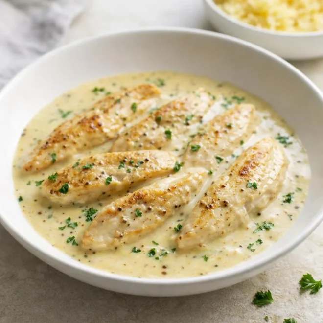 Émincé de poulet à la moutarde et à la crème