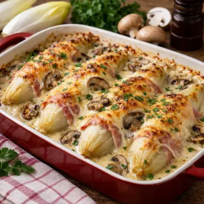 Endives au jambon champignons béchamel gratinée