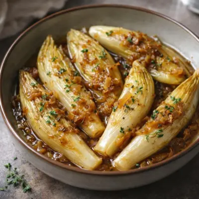 Endives braisées aux oignons au four, fondantes