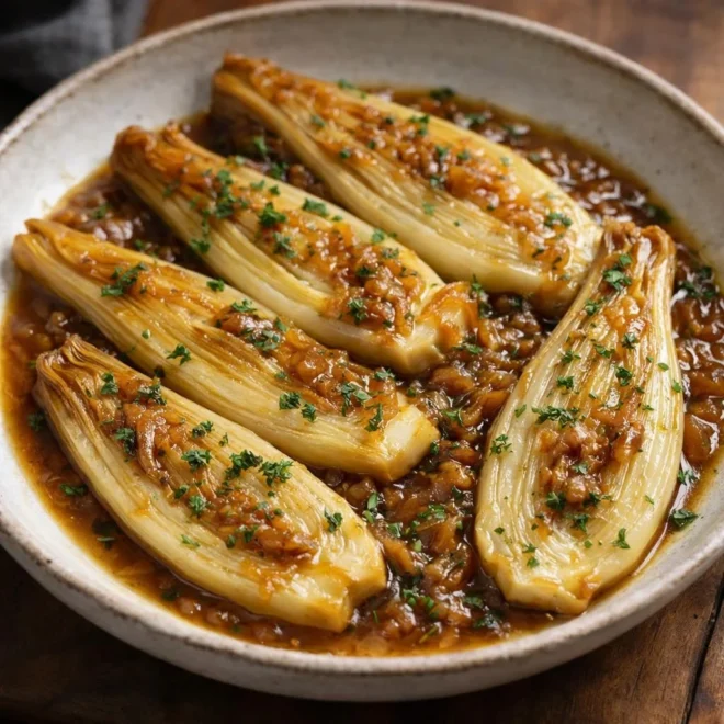Endives braisées au four aux oignons caramélisés